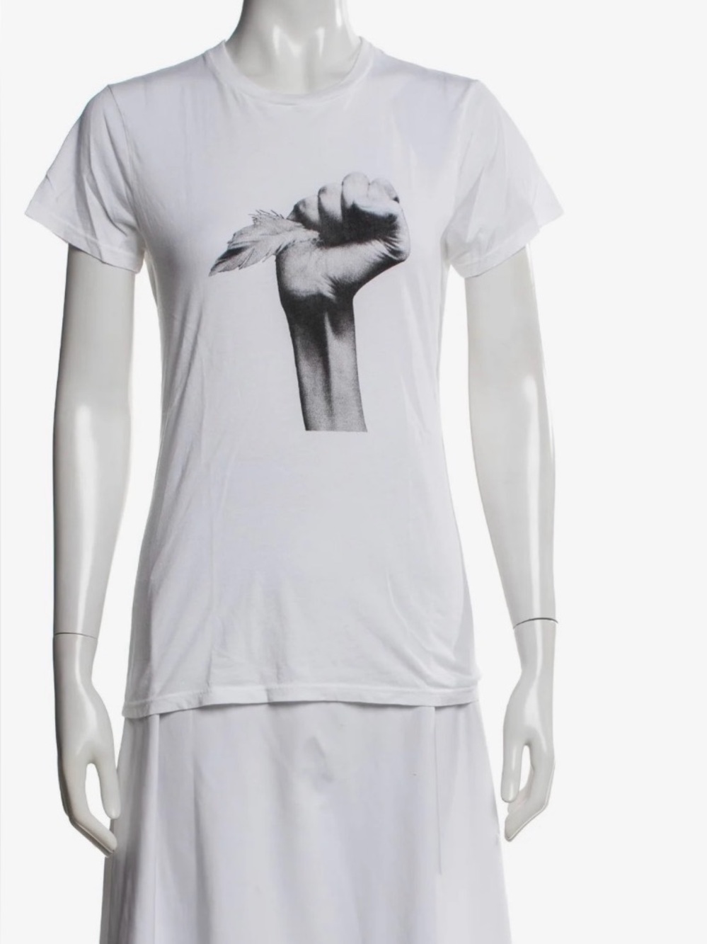 Nili Lotan White Short-Sleeve Tee with Black Feather Fist Print Size M